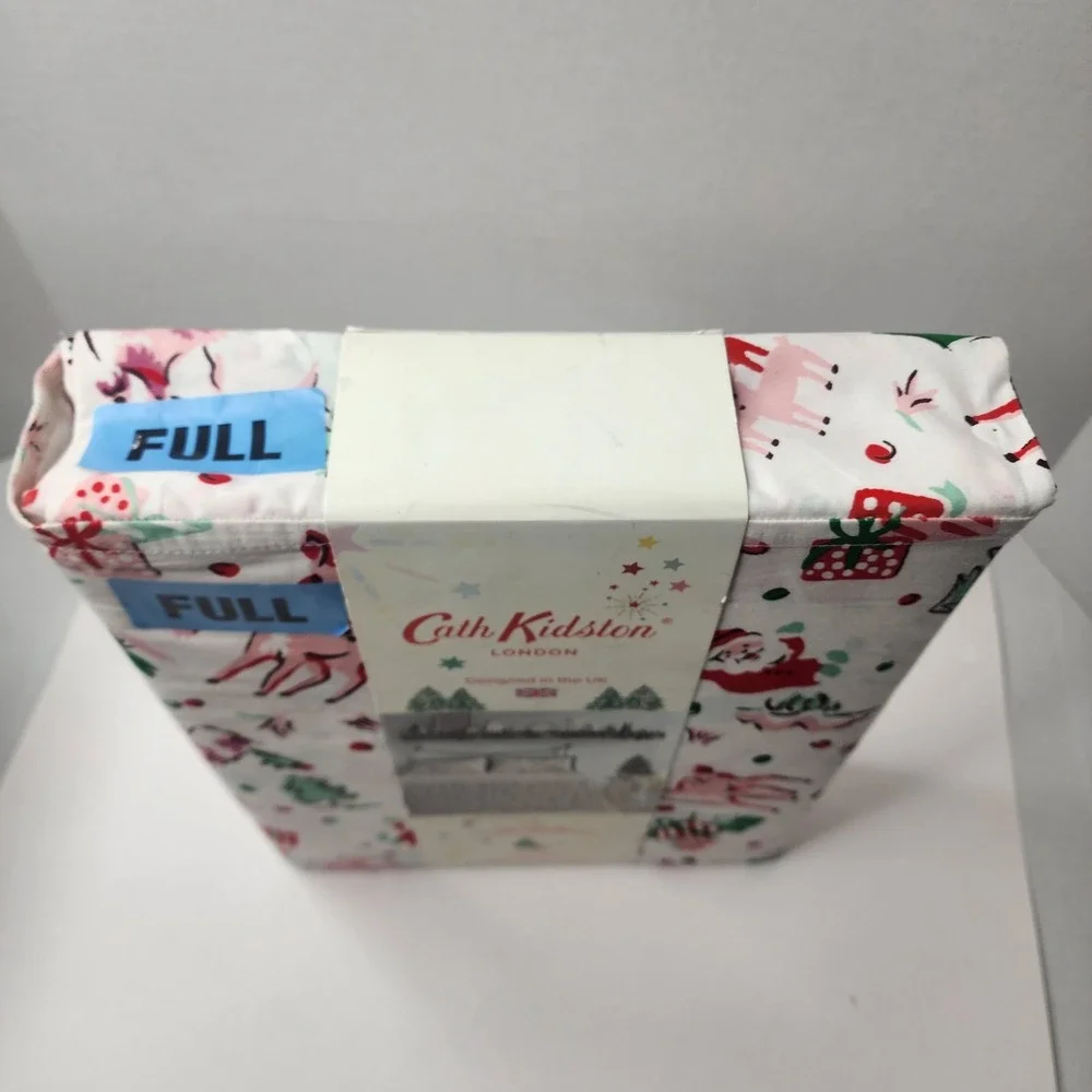 Cath Kidston London FULL Christmas Ditsy Deer Pink Cotton 200 Count Sheet Set